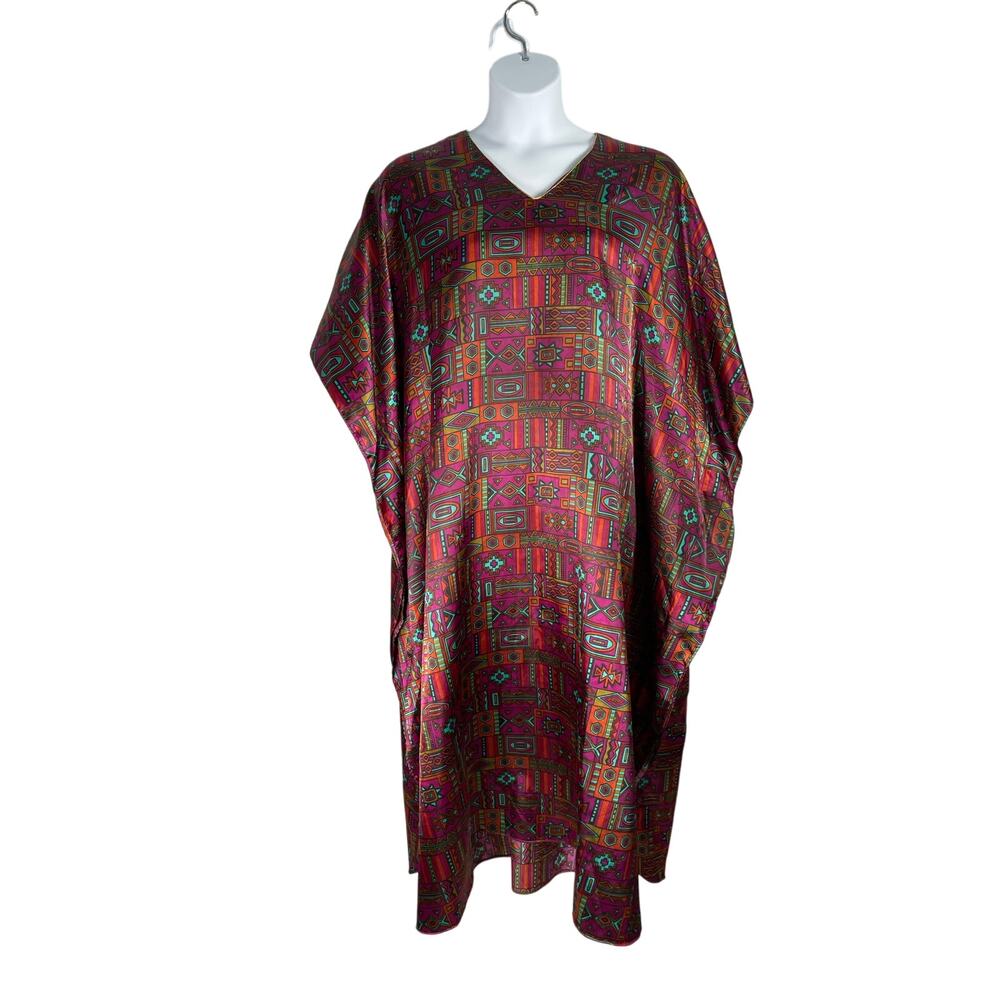 Sante Classics Caftan Dress Womens One Size Geometric Satin V-neck